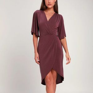 Lulu's Dulcet Washed Purple Surplice Midi Dress